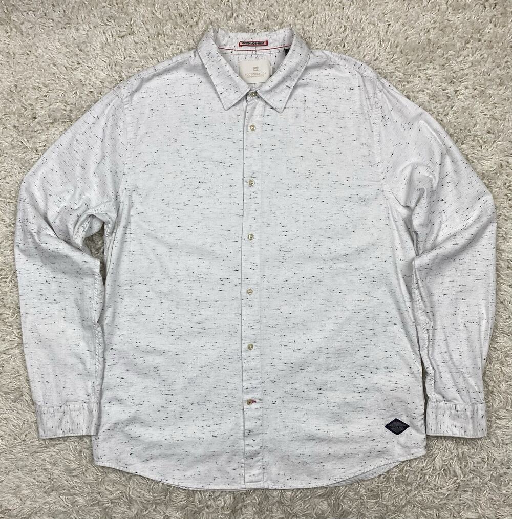 Scotch & Soda Button Up Shirt Mens XXL White Black Speckle Neppy Long Sleeve